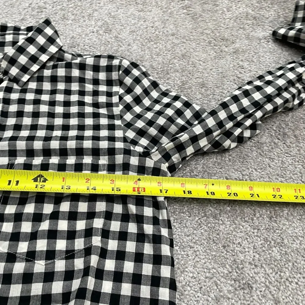 J.Crew Button Down Front Knot Shirt Womens XXS Black White Check Long Sleeve Top